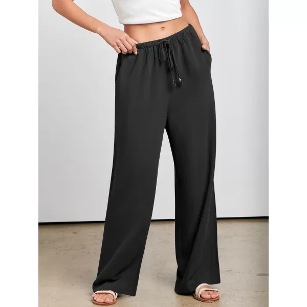 imageANRABESS Womens Linen Summer Palazzo Pants Flowy Wide Leg Beach Casual Pant Trousers with PocketsBlack