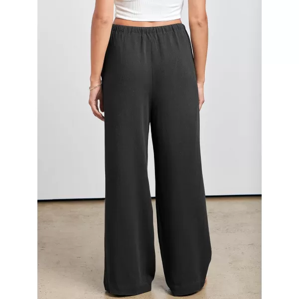 imageANRABESS Womens Linen Summer Palazzo Pants Flowy Wide Leg Beach Casual Pant Trousers with PocketsBlack