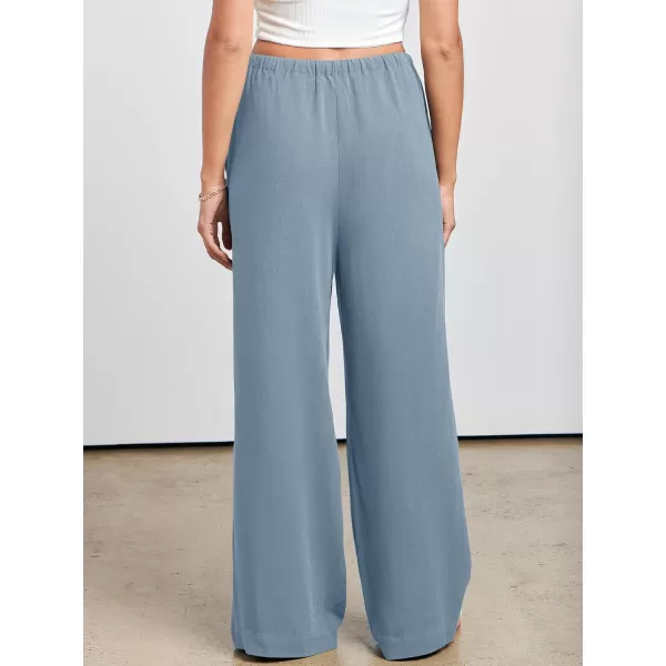 imageANRABESS Womens Linen Summer Palazzo Pants Flowy Wide Leg Beach Casual Pant Trousers with PocketsBlue