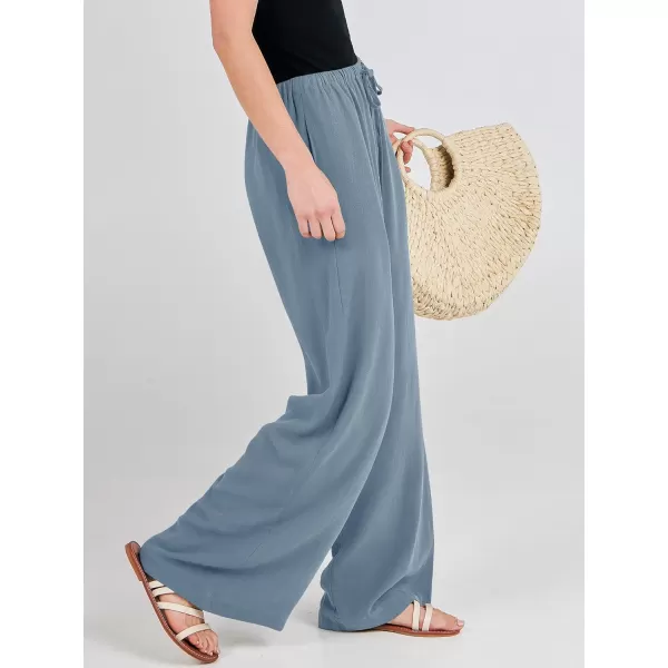 imageANRABESS Womens Linen Summer Palazzo Pants Flowy Wide Leg Beach Casual Pant Trousers with PocketsBlue