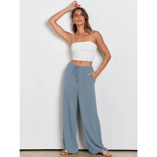 imageANRABESS Womens Linen Summer Palazzo Pants Flowy Wide Leg Beach Casual Pant Trousers with PocketsBlue