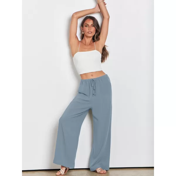 imageANRABESS Womens Linen Summer Palazzo Pants Flowy Wide Leg Beach Casual Pant Trousers with PocketsBlue