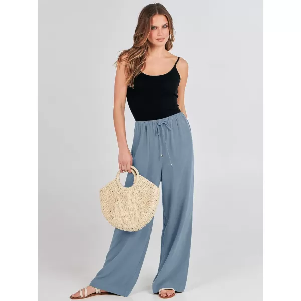 imageANRABESS Womens Linen Summer Palazzo Pants Flowy Wide Leg Beach Casual Pant Trousers with PocketsBlue