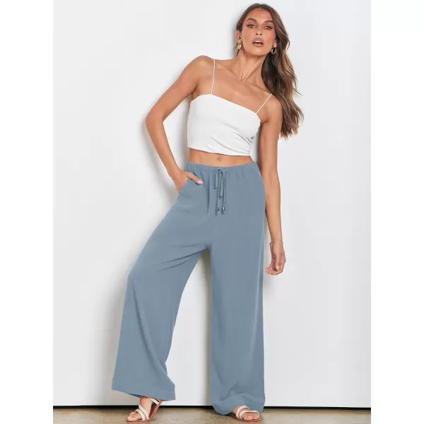 imageANRABESS Womens Linen Summer Palazzo Pants Flowy Wide Leg Beach Casual Pant Trousers with PocketsBlue