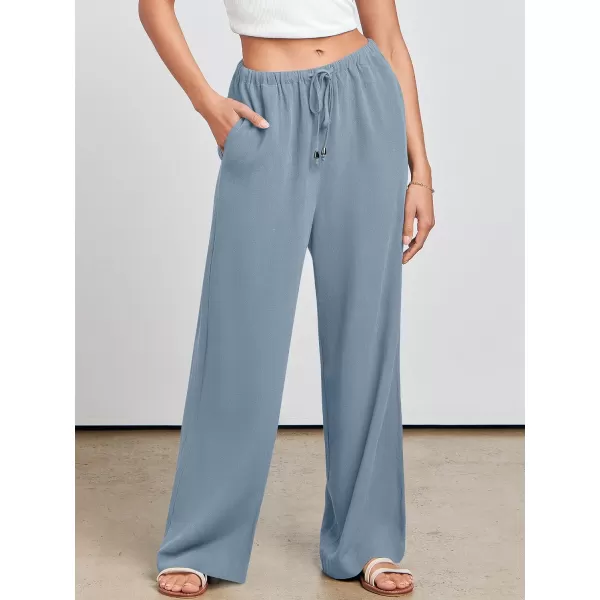 imageANRABESS Womens Linen Summer Palazzo Pants Flowy Wide Leg Beach Casual Pant Trousers with PocketsBlue