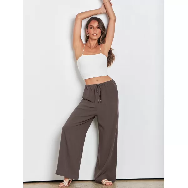 imageANRABESS Womens Linen Summer Palazzo Pants Flowy Wide Leg Beach Casual Pant Trousers with PocketsCoffee