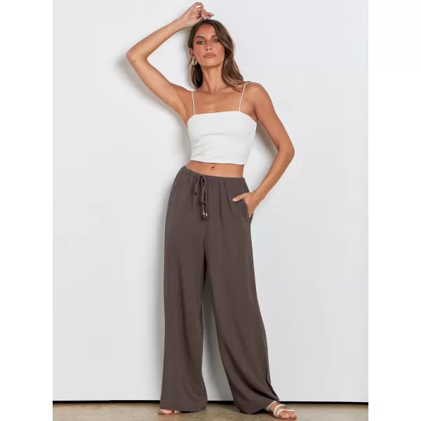 imageANRABESS Womens Linen Summer Palazzo Pants Flowy Wide Leg Beach Casual Pant Trousers with PocketsCoffee
