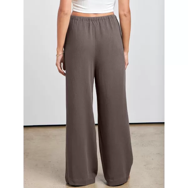 imageANRABESS Womens Linen Summer Palazzo Pants Flowy Wide Leg Beach Casual Pant Trousers with PocketsCoffee