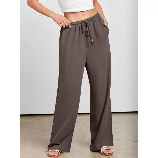 imageANRABESS Womens Linen Summer Palazzo Pants Flowy Wide Leg Beach Casual Pant Trousers with PocketsCoffee