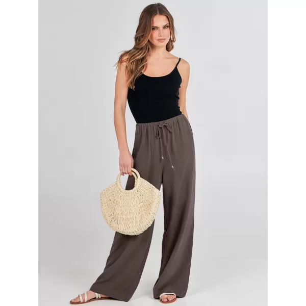 imageANRABESS Womens Linen Summer Palazzo Pants Flowy Wide Leg Beach Casual Pant Trousers with PocketsCoffee