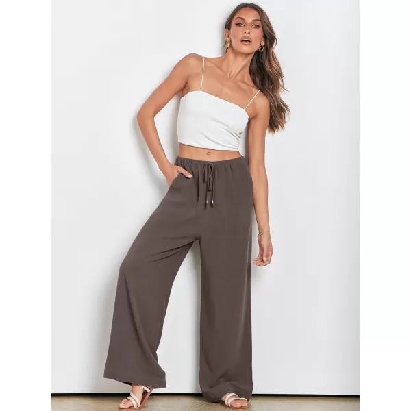 imageANRABESS Womens Linen Summer Palazzo Pants Flowy Wide Leg Beach Casual Pant Trousers with PocketsCoffee