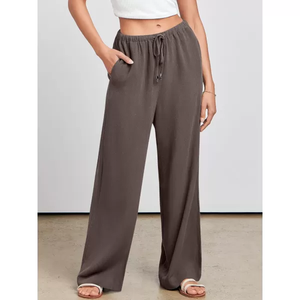 imageANRABESS Womens Linen Summer Palazzo Pants Flowy Wide Leg Beach Casual Pant Trousers with PocketsCoffee
