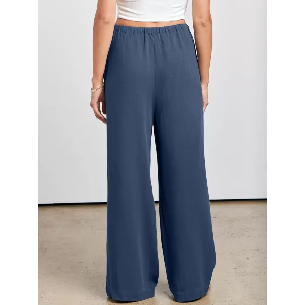 imageANRABESS Womens Linen Summer Palazzo Pants Flowy Wide Leg Beach Casual Pant Trousers with PocketsDeep Blue