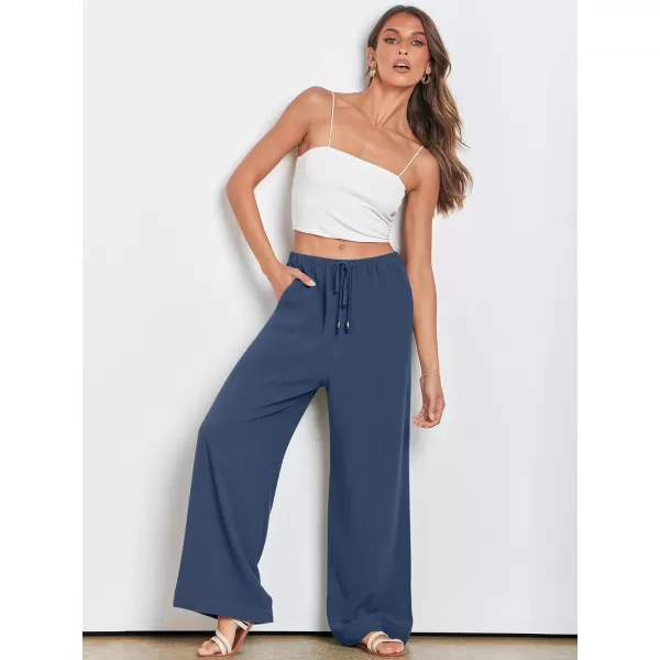 imageANRABESS Womens Linen Summer Palazzo Pants Flowy Wide Leg Beach Casual Pant Trousers with PocketsDeep Blue