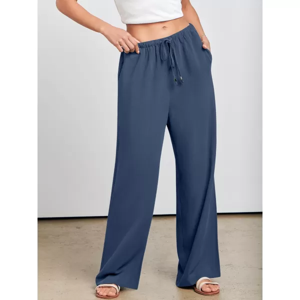 imageANRABESS Womens Linen Summer Palazzo Pants Flowy Wide Leg Beach Casual Pant Trousers with PocketsDeep Blue