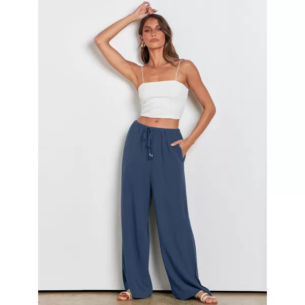 imageANRABESS Womens Linen Summer Palazzo Pants Flowy Wide Leg Beach Casual Pant Trousers with PocketsDeep Blue