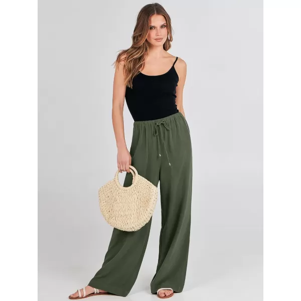 imageANRABESS Womens Linen Summer Palazzo Pants Flowy Wide Leg Beach Casual Pant Trousers with PocketsGreen