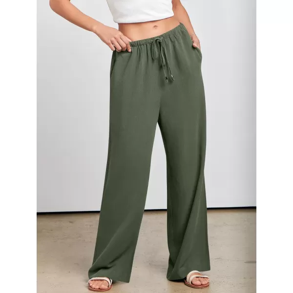 imageANRABESS Womens Linen Summer Palazzo Pants Flowy Wide Leg Beach Casual Pant Trousers with PocketsGreen