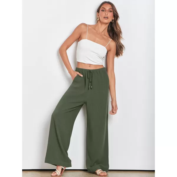 imageANRABESS Womens Linen Summer Palazzo Pants Flowy Wide Leg Beach Casual Pant Trousers with PocketsGreen