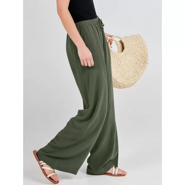 imageANRABESS Womens Linen Summer Palazzo Pants Flowy Wide Leg Beach Casual Pant Trousers with PocketsGreen
