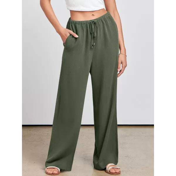 imageANRABESS Womens Linen Summer Palazzo Pants Flowy Wide Leg Beach Casual Pant Trousers with PocketsGreen