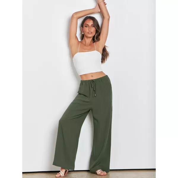 imageANRABESS Womens Linen Summer Palazzo Pants Flowy Wide Leg Beach Casual Pant Trousers with PocketsGreen
