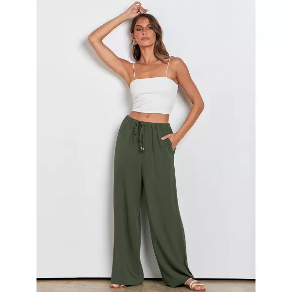 imageANRABESS Womens Linen Summer Palazzo Pants Flowy Wide Leg Beach Casual Pant Trousers with PocketsGreen