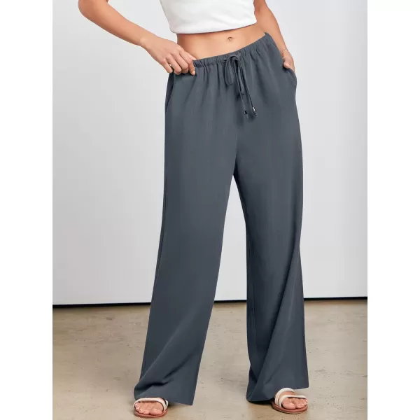 imageANRABESS Womens Linen Summer Palazzo Pants Flowy Wide Leg Beach Casual Pant Trousers with PocketsGrey