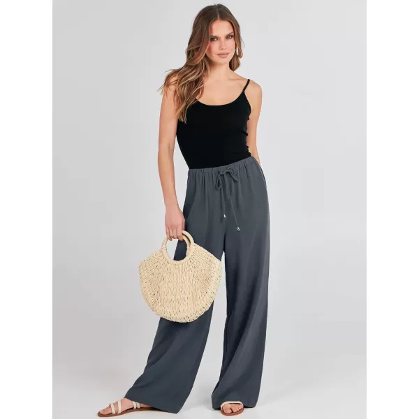 imageANRABESS Womens Linen Summer Palazzo Pants Flowy Wide Leg Beach Casual Pant Trousers with PocketsGrey