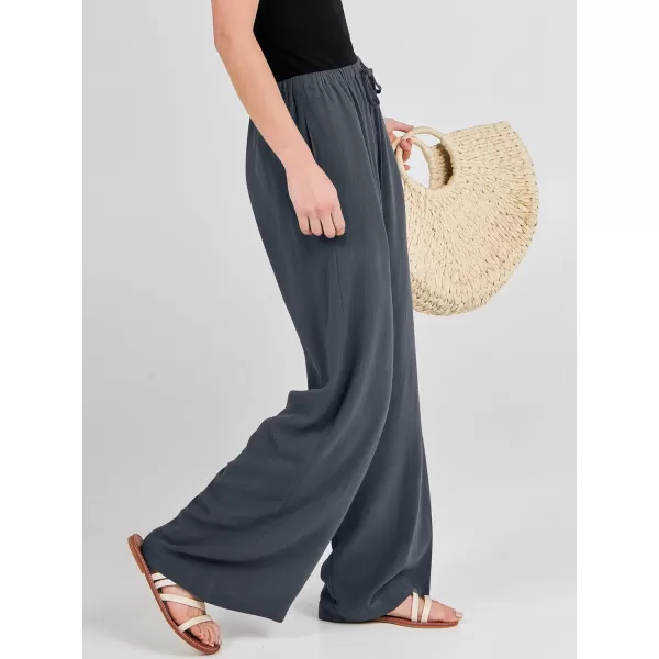 imageANRABESS Womens Linen Summer Palazzo Pants Flowy Wide Leg Beach Casual Pant Trousers with PocketsGrey