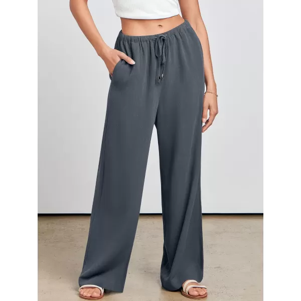 imageANRABESS Womens Linen Summer Palazzo Pants Flowy Wide Leg Beach Casual Pant Trousers with PocketsGrey