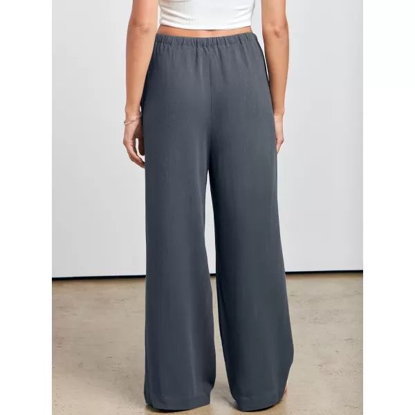 imageANRABESS Womens Linen Summer Palazzo Pants Flowy Wide Leg Beach Casual Pant Trousers with PocketsGrey
