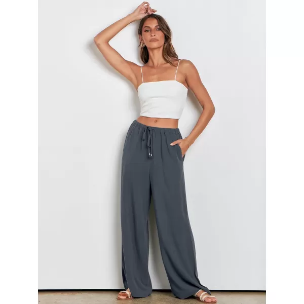 imageANRABESS Womens Linen Summer Palazzo Pants Flowy Wide Leg Beach Casual Pant Trousers with PocketsGrey