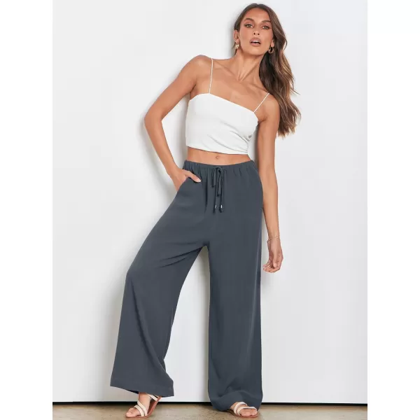 imageANRABESS Womens Linen Summer Palazzo Pants Flowy Wide Leg Beach Casual Pant Trousers with PocketsGrey