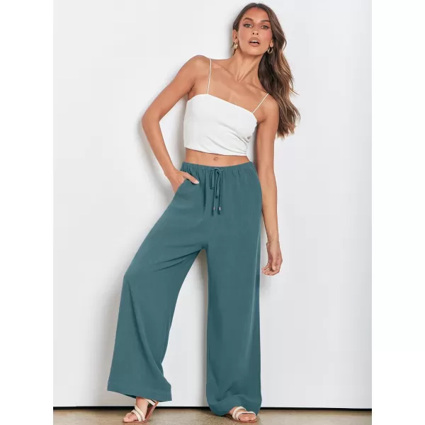 imageANRABESS Womens Linen Summer Palazzo Pants Flowy Wide Leg Beach Casual Pant Trousers with PocketsLake