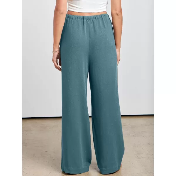 imageANRABESS Womens Linen Summer Palazzo Pants Flowy Wide Leg Beach Casual Pant Trousers with PocketsLake