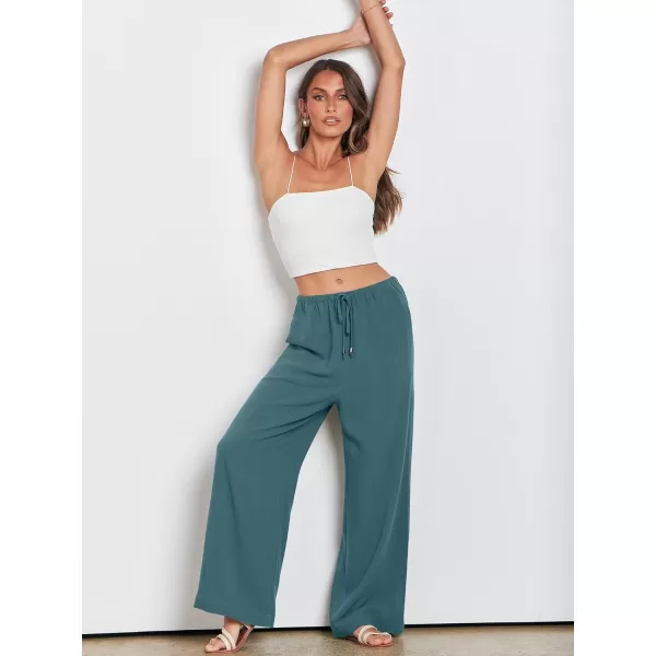 imageANRABESS Womens Linen Summer Palazzo Pants Flowy Wide Leg Beach Casual Pant Trousers with PocketsLake