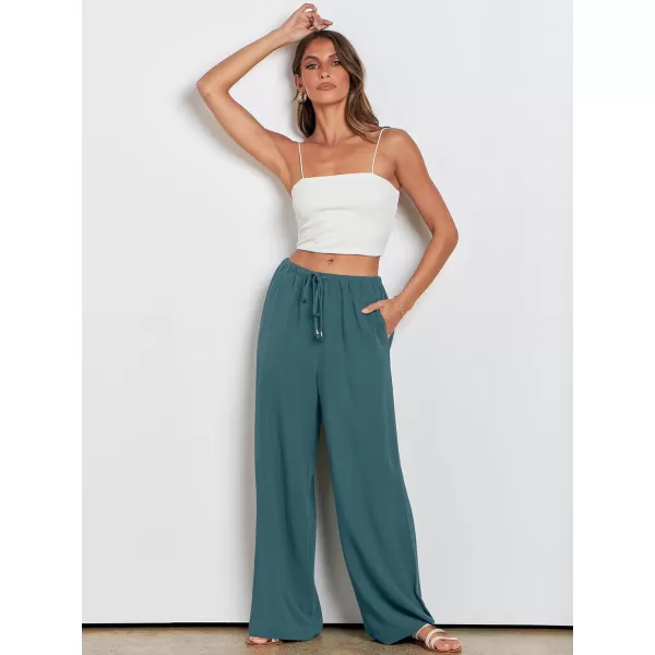 imageANRABESS Womens Linen Summer Palazzo Pants Flowy Wide Leg Beach Casual Pant Trousers with PocketsLake