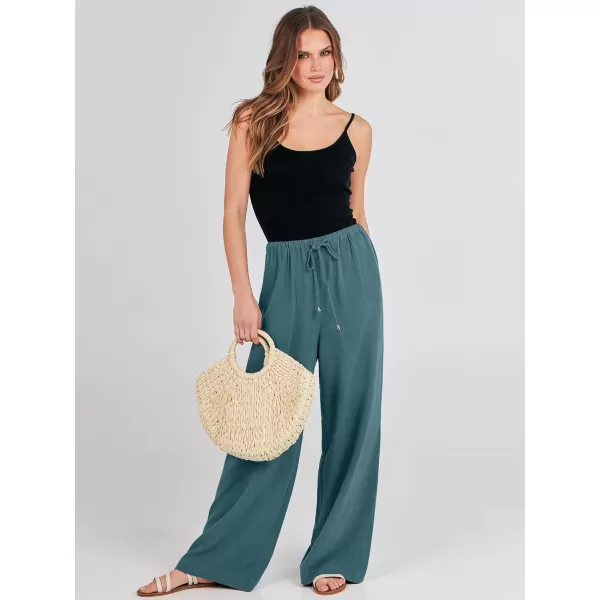 imageANRABESS Womens Linen Summer Palazzo Pants Flowy Wide Leg Beach Casual Pant Trousers with PocketsLake