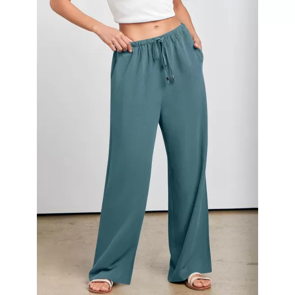 imageANRABESS Womens Linen Summer Palazzo Pants Flowy Wide Leg Beach Casual Pant Trousers with PocketsLake