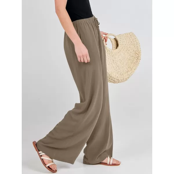 imageANRABESS Womens Linen Summer Palazzo Pants Flowy Wide Leg Beach Casual Pant Trousers with PocketsLight Brown