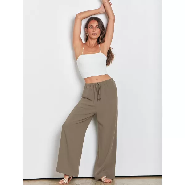 imageANRABESS Womens Linen Summer Palazzo Pants Flowy Wide Leg Beach Casual Pant Trousers with PocketsLight Brown