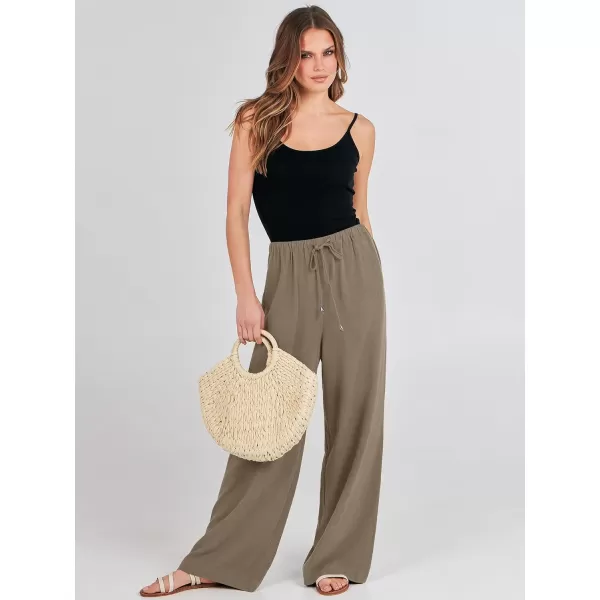 imageANRABESS Womens Linen Summer Palazzo Pants Flowy Wide Leg Beach Casual Pant Trousers with PocketsLight Brown