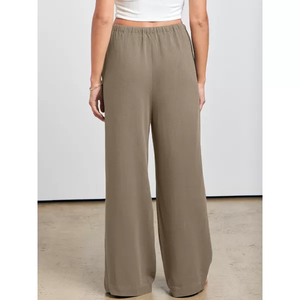 imageANRABESS Womens Linen Summer Palazzo Pants Flowy Wide Leg Beach Casual Pant Trousers with PocketsLight Brown
