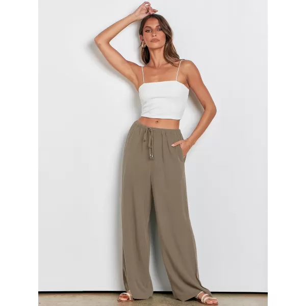 imageANRABESS Womens Linen Summer Palazzo Pants Flowy Wide Leg Beach Casual Pant Trousers with PocketsLight Brown