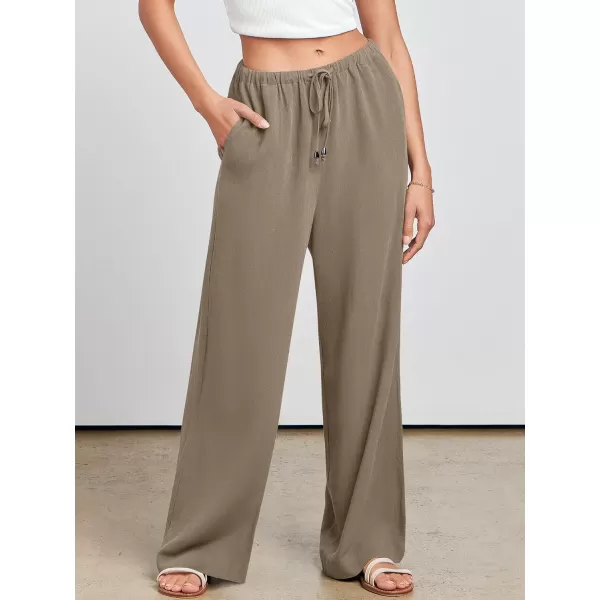 imageANRABESS Womens Linen Summer Palazzo Pants Flowy Wide Leg Beach Casual Pant Trousers with PocketsLight Brown
