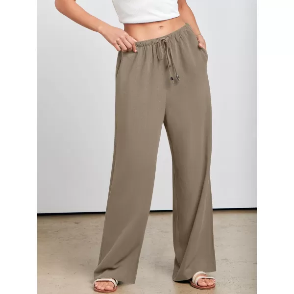 imageANRABESS Womens Linen Summer Palazzo Pants Flowy Wide Leg Beach Casual Pant Trousers with PocketsLight Brown