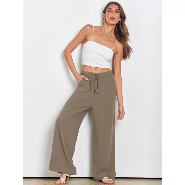 imageANRABESS Womens Linen Summer Palazzo Pants Flowy Wide Leg Beach Casual Pant Trousers with PocketsLight Brown