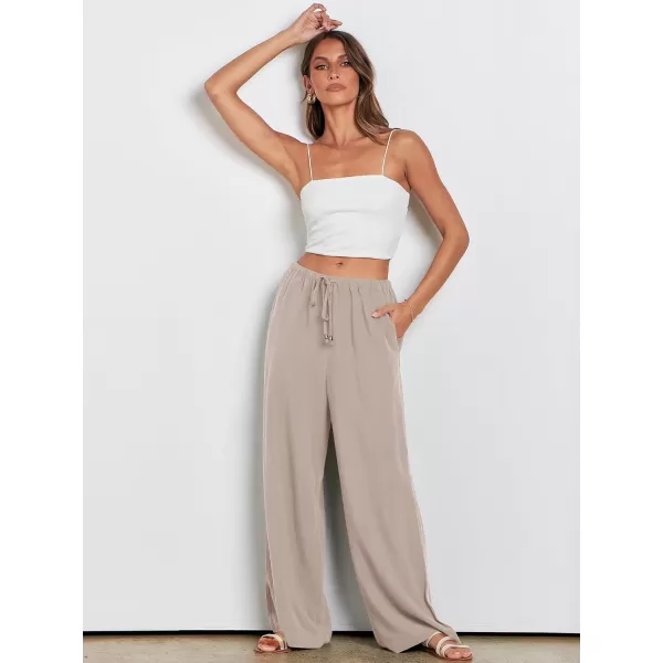 imageANRABESS Womens Linen Summer Palazzo Pants Flowy Wide Leg Beach Casual Pant Trousers with PocketsLight Khaki