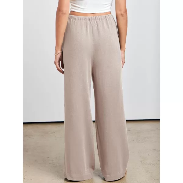 imageANRABESS Womens Linen Summer Palazzo Pants Flowy Wide Leg Beach Casual Pant Trousers with PocketsLight Khaki
